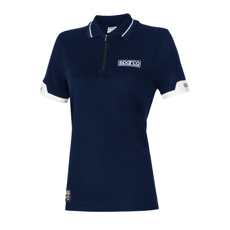Sparco Poloshirt Zip Dames MY2024 013036L Poloshirt Lifestyle Wit/Marineblauw/Zwart XS-L - Close-up