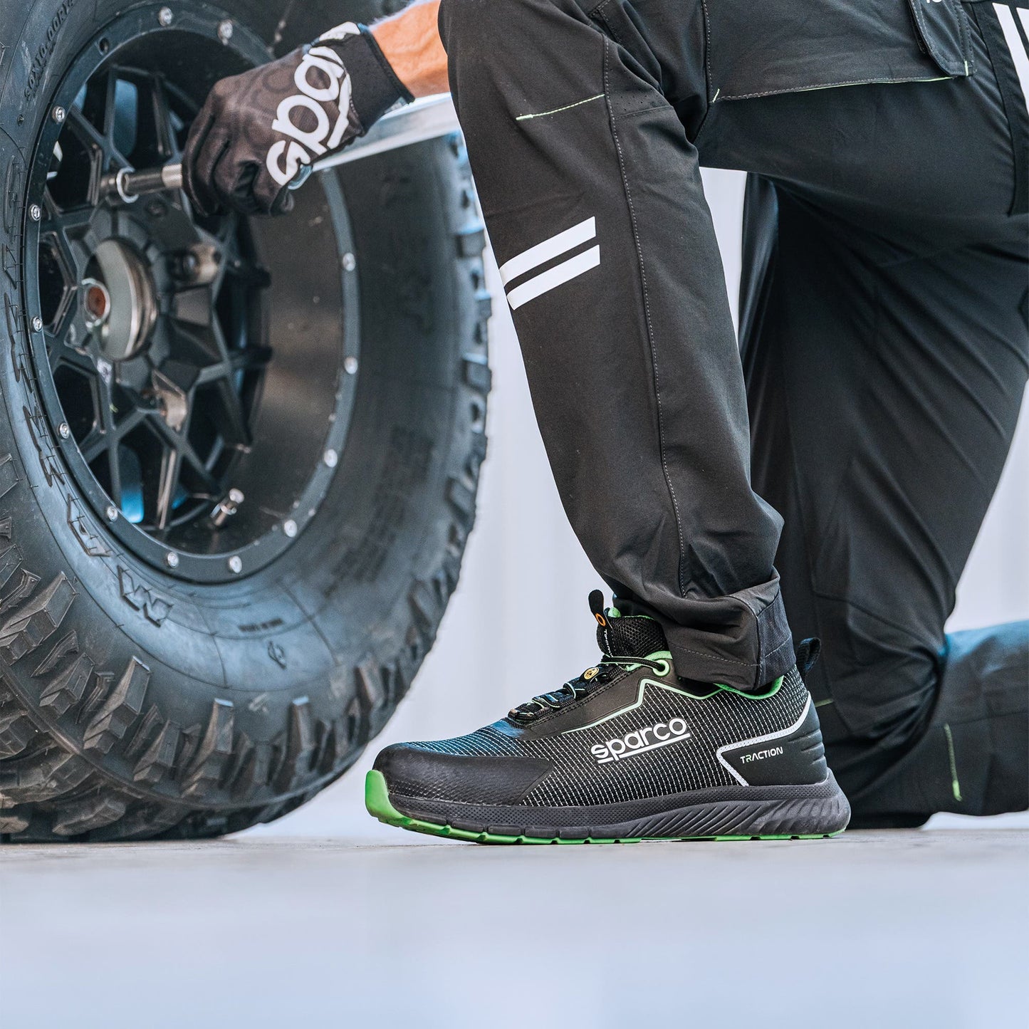Sparco Werkschoenen S1PS - Traction Sanyo - Zwart/Groen - Maat 38-48