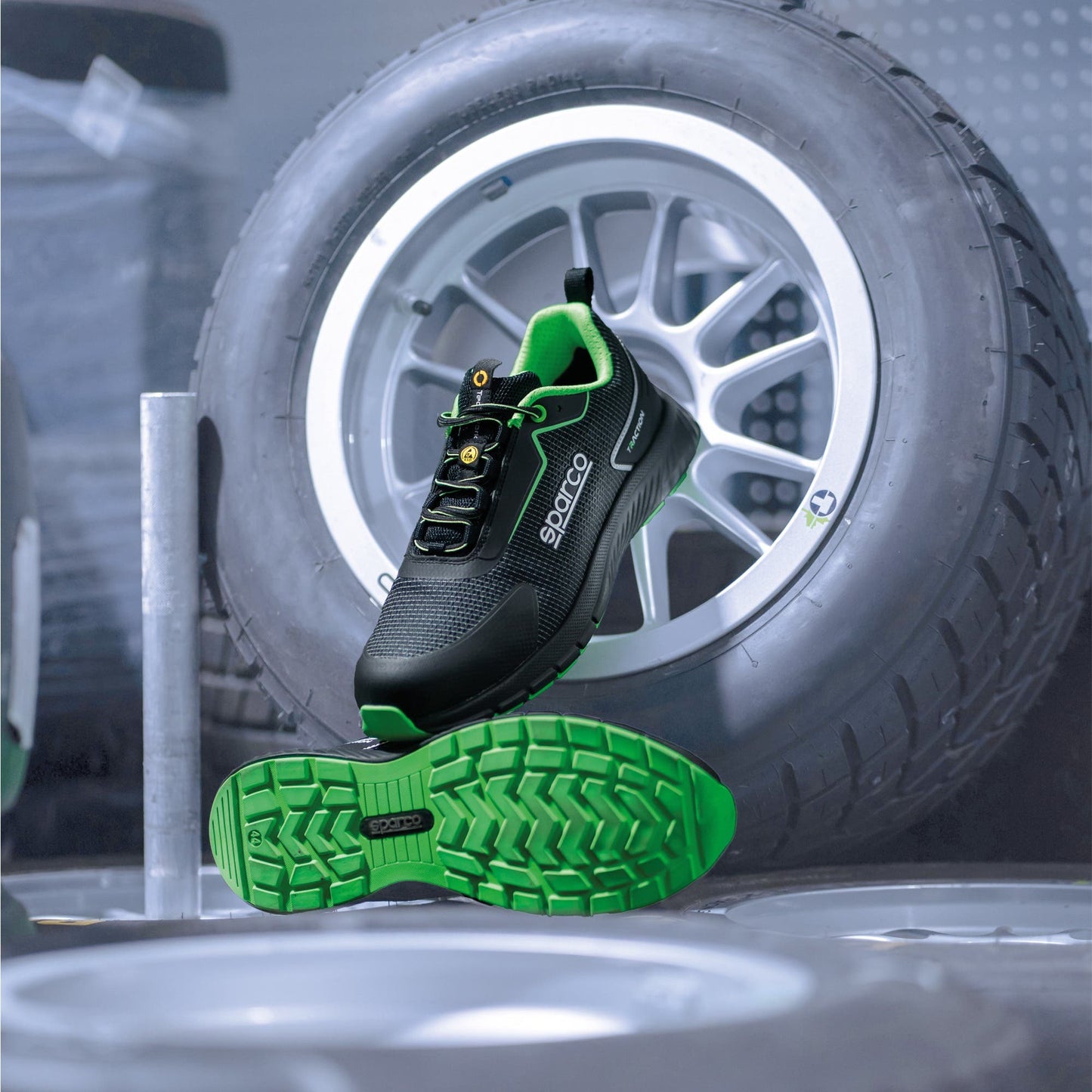 Sparco Werkschoenen S1PS - Traction Sanyo - Zwart/Groen - Maat 38-48